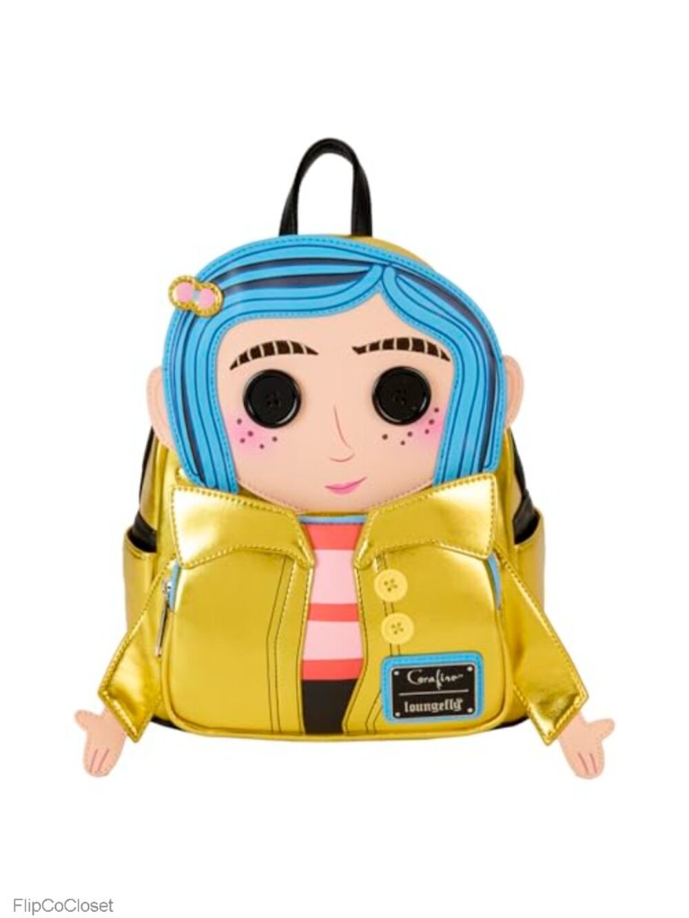 Faux Leather Mini Backpack Adjustable Straps 2 Pockets Coraline Cat Applique
